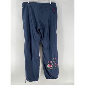 Gap Track Pants Womens XL Navy Blue Floral Embroidered Bungee Waist Y2K Utility